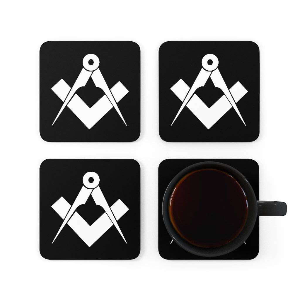 Master Mason Blue Lodge Coaster - 4 Pieces Square & Compass Set