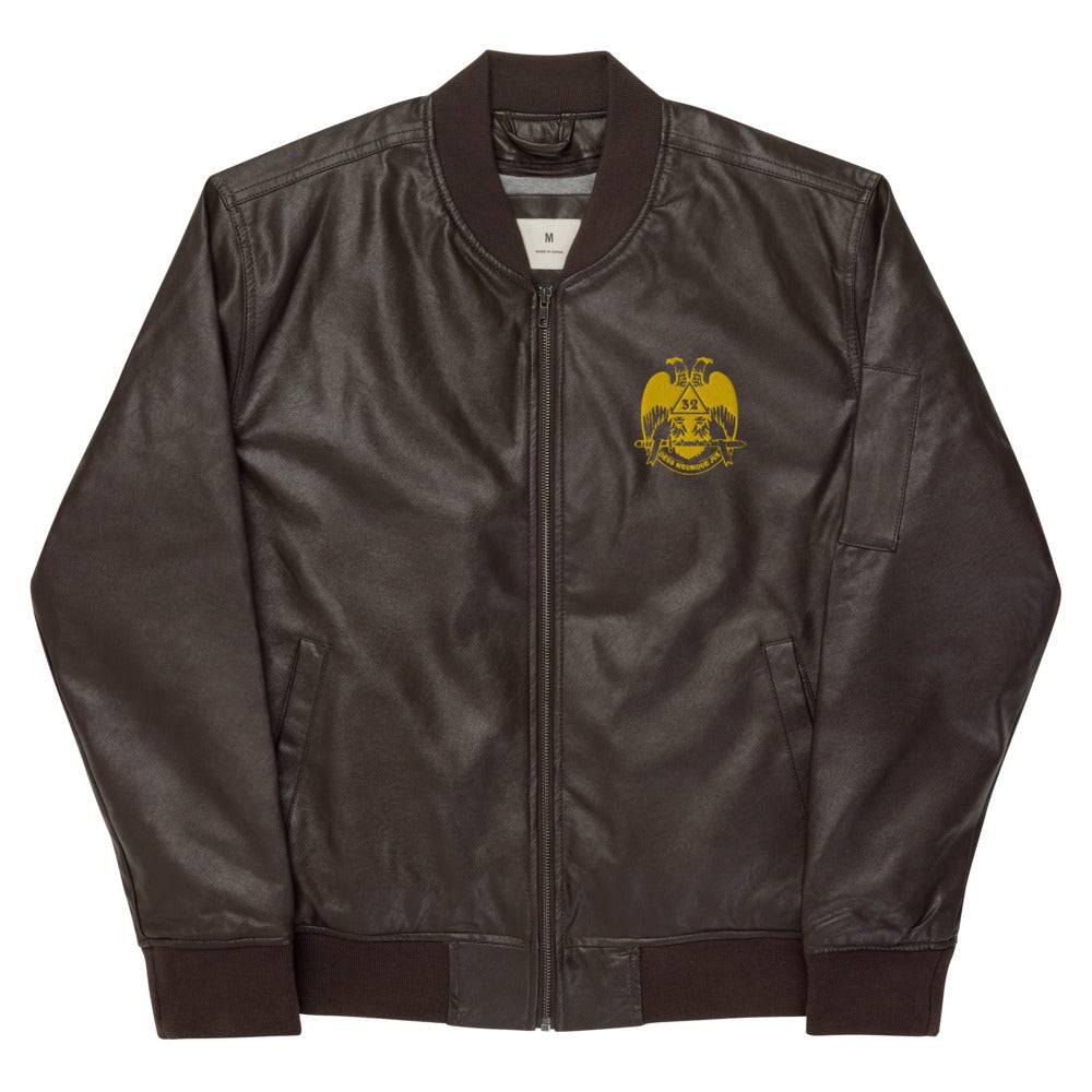 32nd Degree Scottish Rite Jacket - Wings Down Leather Golden Embroidery