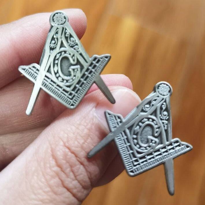 Fellowcraft Blue Lodge Cufflink - Square and Compass Silver Color - Bricks Masons