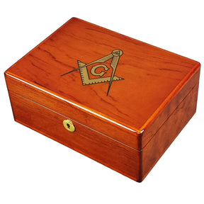 Master Mason Blue Lodge Jewelry Box - Rosewood & Soft Suede With Lock - Bricks Masons