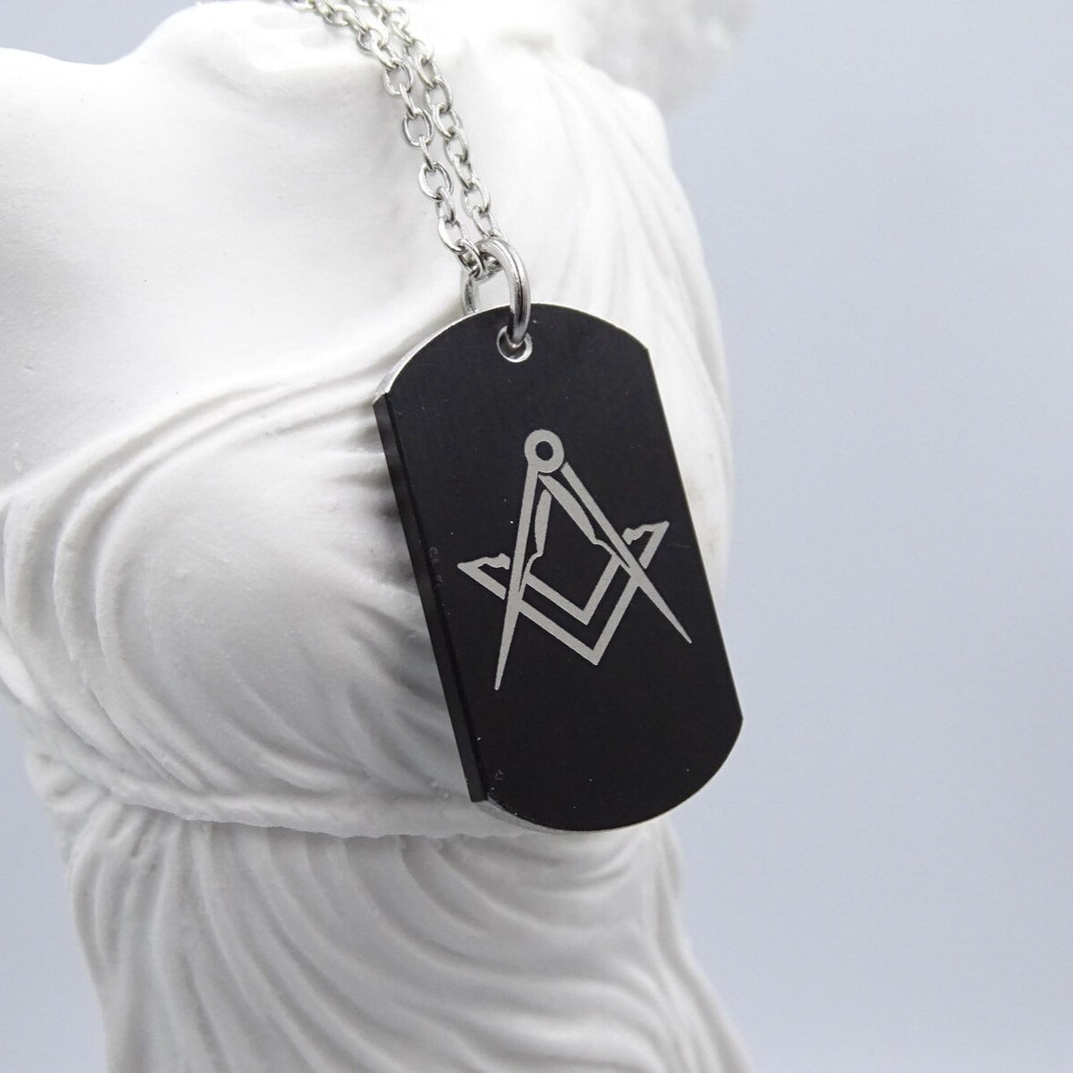 Master Mason Blue Lodge Necklace - Stainless Steel Chain Square & Compass - Bricks Masons