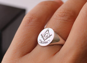 Master Mason Blue Lodge Ring - Solid Gold Customized Lodge Number - Bricks Masons