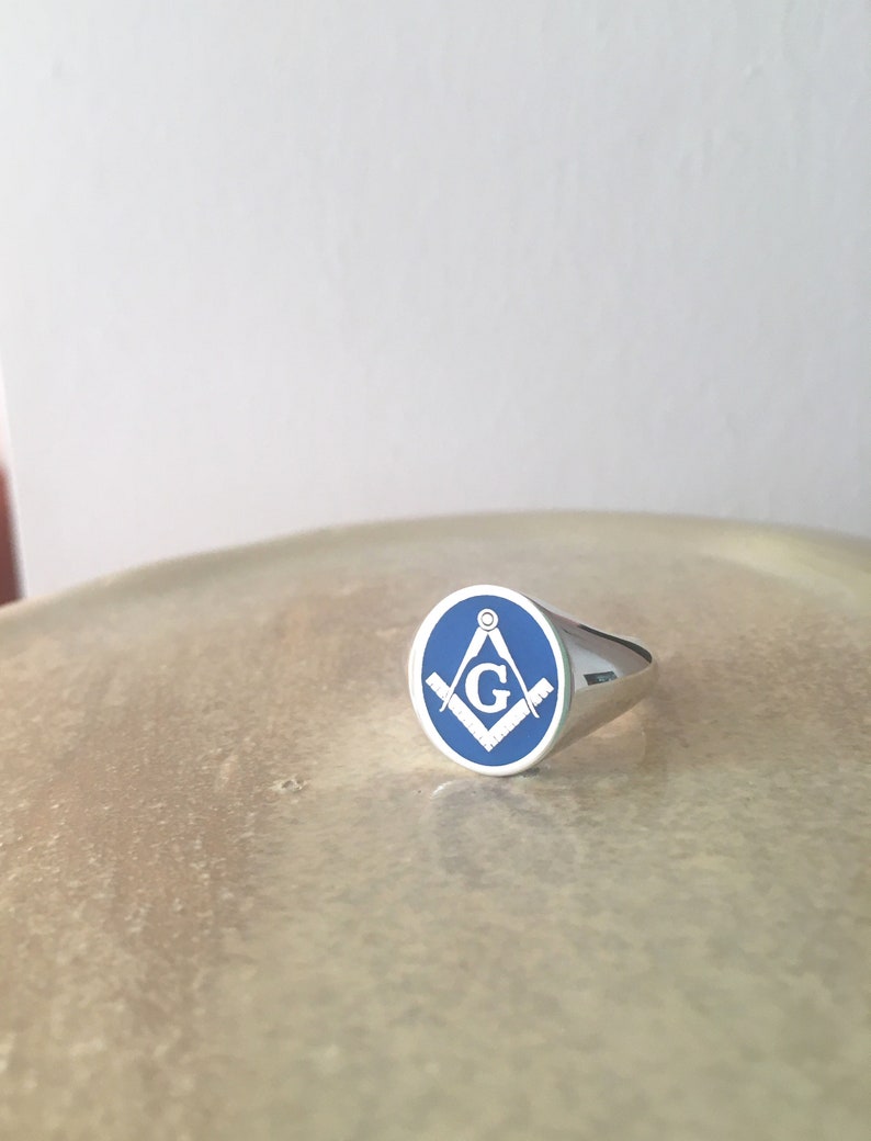 Master Mason Blue Lodge Ring - Sterling Silver & Blue Enamel - Bricks Masons
