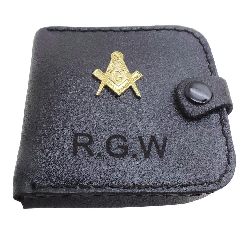 Master Mason Blue Lodge Wallet - Genuine Leather With 24K Gold Clad Metal - Bricks Masons