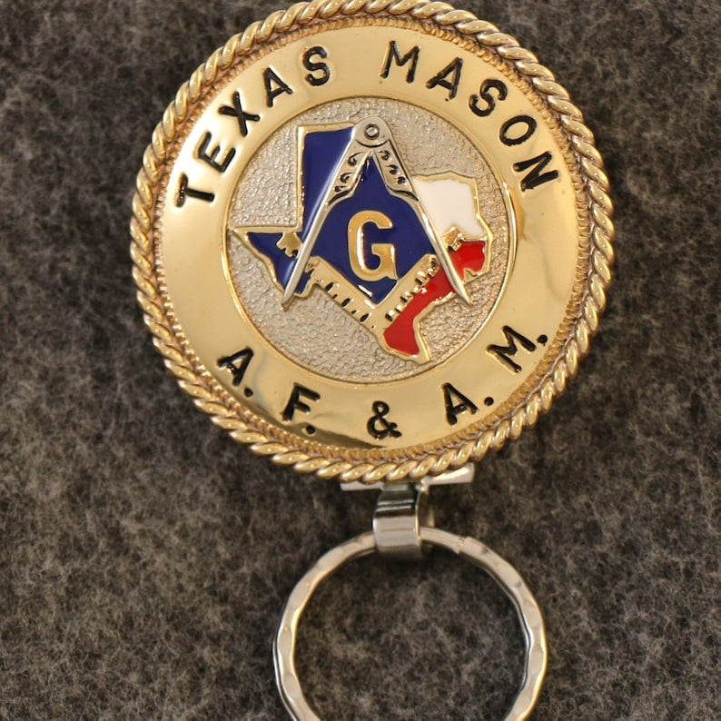 Master Mason Blue Lodge Keychain - Handcrafted Texas State Red, White & Blue Map - Bricks Masons