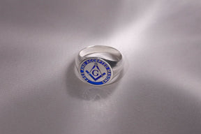 Master Mason Blue Lodge Ring - Silver Blue Enamel 925 Sterling Silver