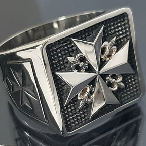 Order Of Malta Ring - Sterling silver Cross-Free Mason ring - Bricks Masons