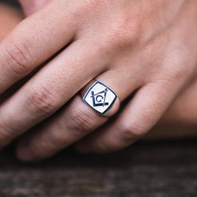 Master Mason Blue Lodge Ring - Sterling Silver Square & Compass G