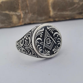 Master Mason Blue Lodge Ring - Handmade Sterling Silver Masonic - Bricks Masons