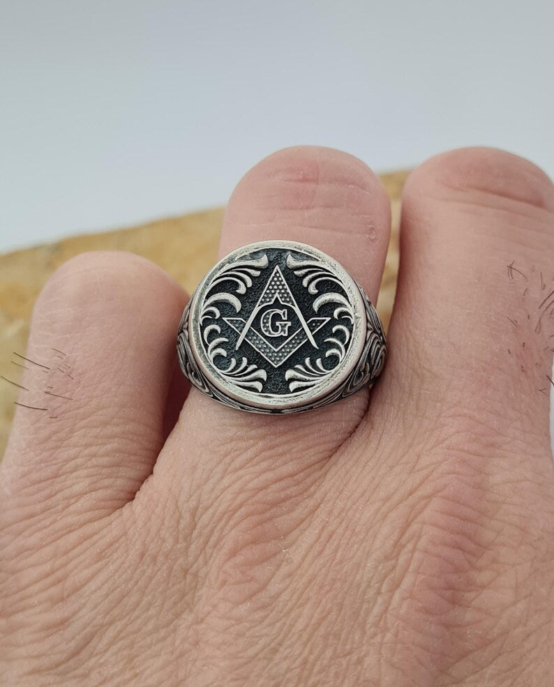 Master Mason Blue Lodge Ring - Handmade Sterling Silver Masonic - Bricks Masons