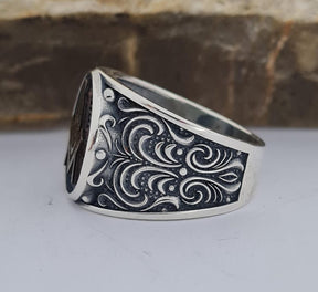 Master Mason Blue Lodge Ring - Compass & Square, Black Onyx - Bricks Masons