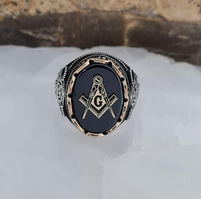 Master Mason Blue Lodge Ring - Sterling Silver Black Onyx - Bricks Masons