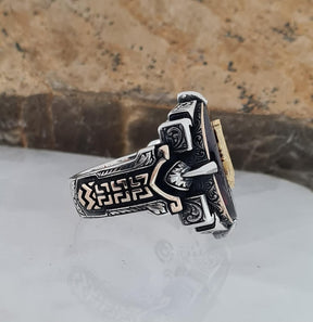 Master Mason Blue Lodge Ring - Garnet Zircon Compass & Square - Bricks Masons