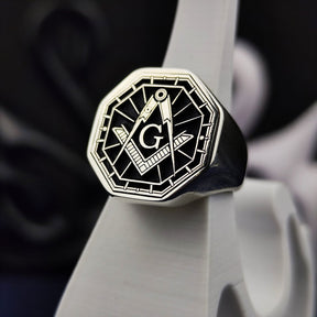 Master Mason Blue Lodge Ring - Black & Silver Handcrafted Square & Compass G - Bricks Masons
