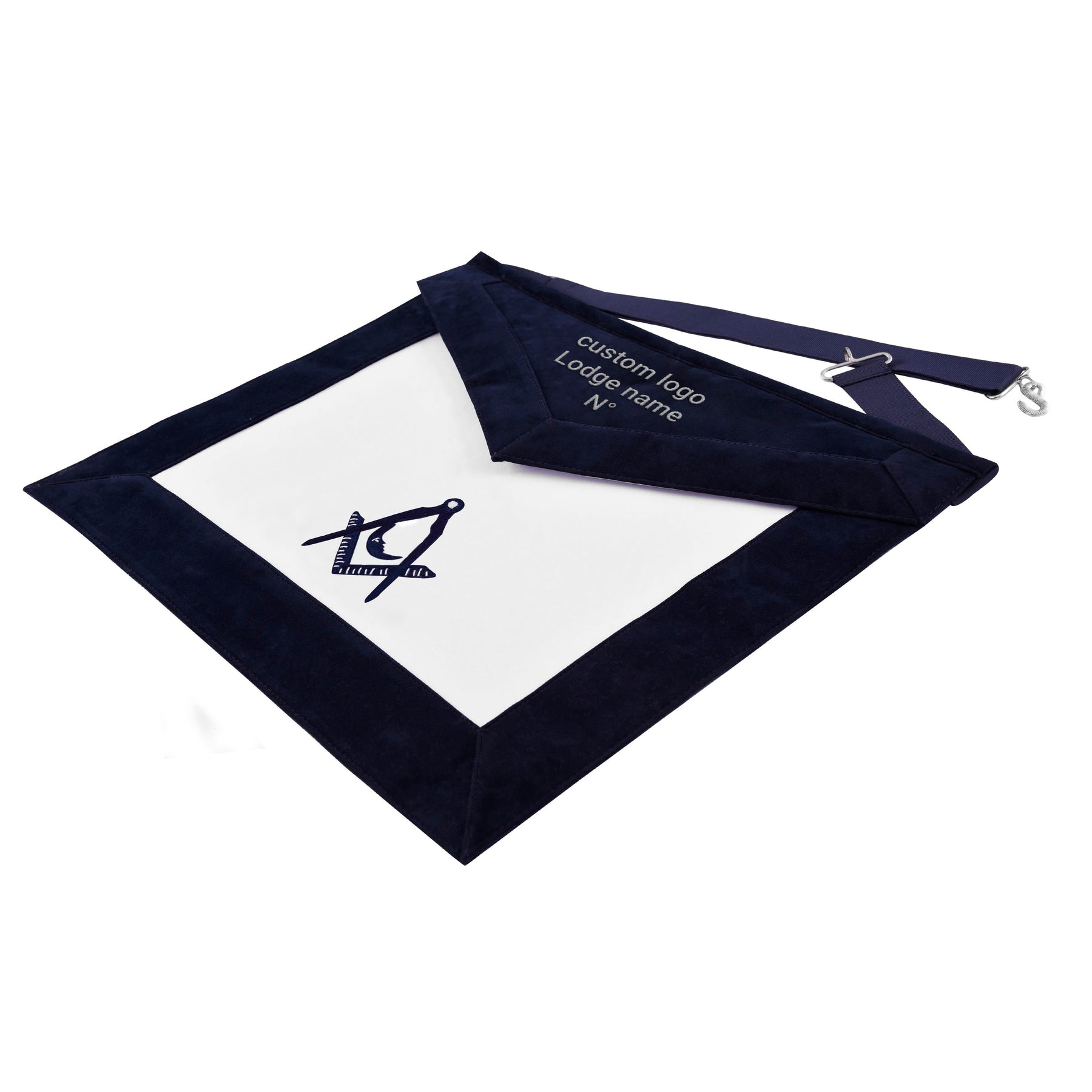 Junior Deacon Blue Lodge Officer Apron - Navy Velvet With Silver Embroidery Thread - Bricks Masons