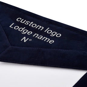 Junior Warden Blue Lodge Officer Apron -  Navy Velvet With Silver Embroidery Thread - Bricks Masons