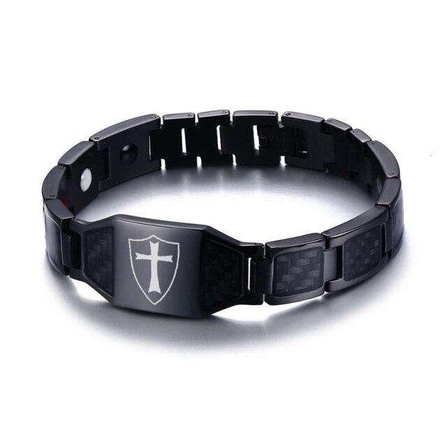 Knights Templar Bracelet - Carbon Fiber Magnetic (Black/Gold/Silver) - Bricks Masons