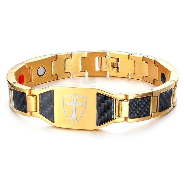 Knights Templar Bracelet - Carbon Fiber Magnetic (Black/Gold/Silver) - Bricks Masons