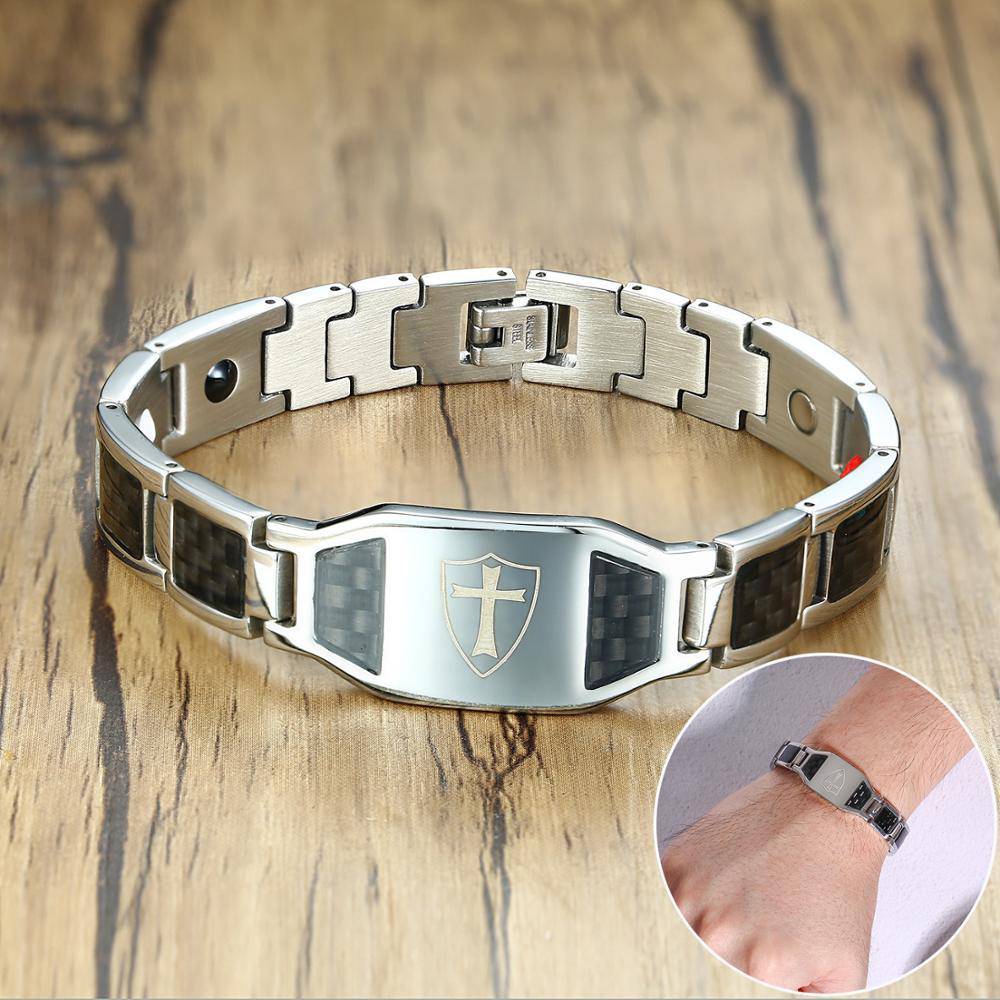 Knights Templar Bracelet - Cross Carbon Fiber Magnetic - Bricks Masons