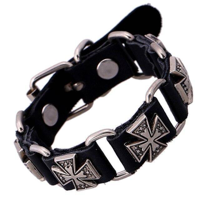 Knights Templar Bracelet - Cross Leather (Black/Brown) - Bricks Masons