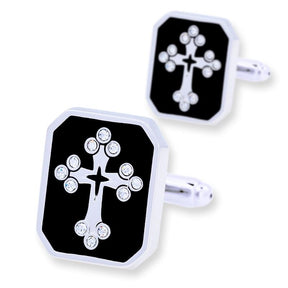 Knights Templar Cufflink - Cross Rectangular Black - Bricks Masons