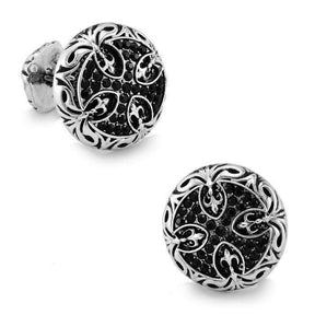 Knights Templar Cufflink - Electroplated Black Rhinestones Maltese Cross - Bricks Masons