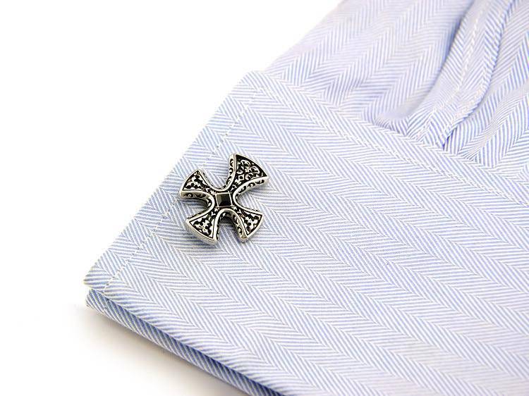 Knights Templar Cufflink - White Gold Electroplated Cross - Bricks Masons