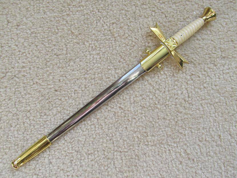 Knights Templar Dagger - Gold Sable Fornitura Knob Ceremony Sword Knife W/ Scabbard Stand 12" - Bricks Masons