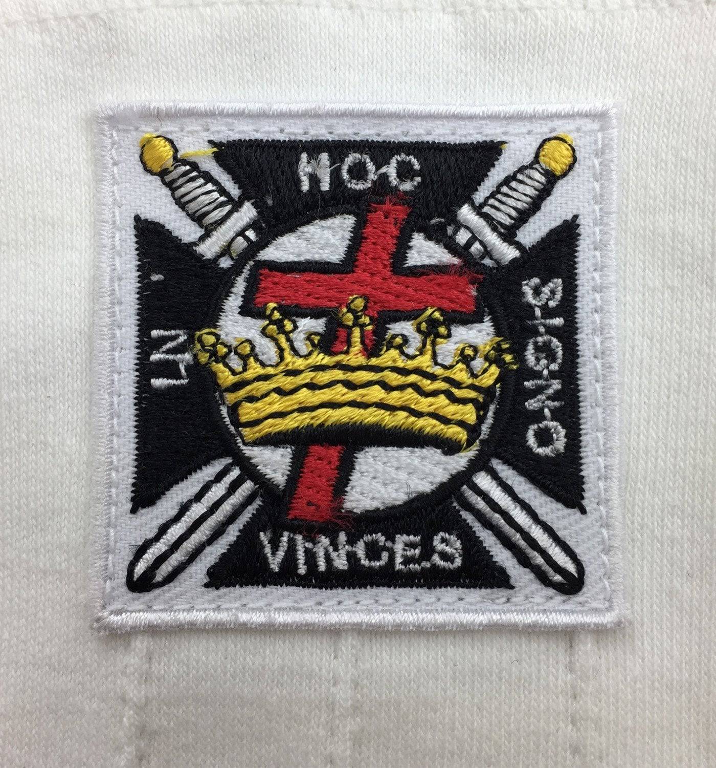 Knights Templar Commandery Gloves - White Cotton Machine Embroidered Emblem - Bricks Masons