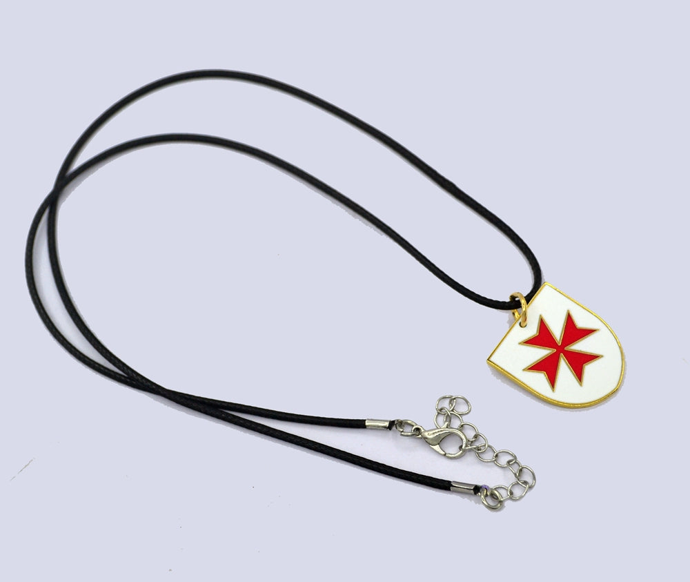 Knights Templar Commandery Necklace - Red Cross Gold Plated Shield Pendant - Bricks Masons