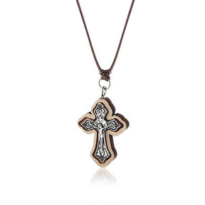 Knights Templar Necklace - Wooden Jerusalem Cross - Bricks Masons