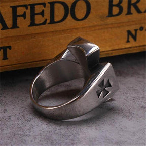 Knights Templar Ring - 25mm Stainless Steel Black Cross - Bricks Masons