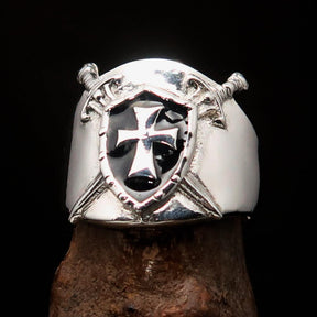 Knights Templar Ring - Black Shield Cross Sterling Silver - Bricks Masons
