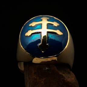 Knights Templar Ring - Blue Brass Lorraine Cross - Bricks Masons