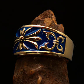 Knights Templar Ring - Blue & Gold Brass Cross - Bricks Masons