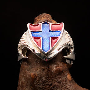 Knights Templar Ring - Flag of Norway Blue Cross On Red - Bricks Masons