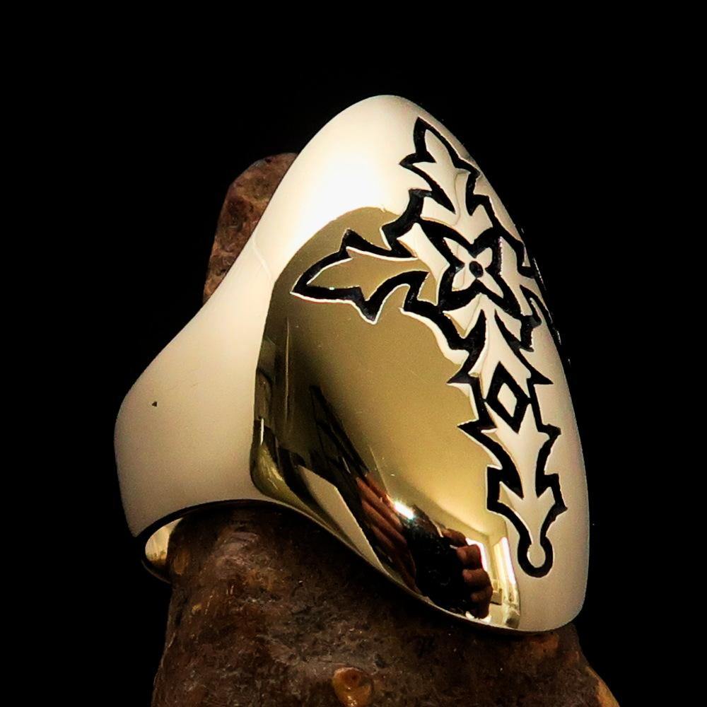 Knights Templar Ring - Gold Brass Ring With Cross - Bricks Masons