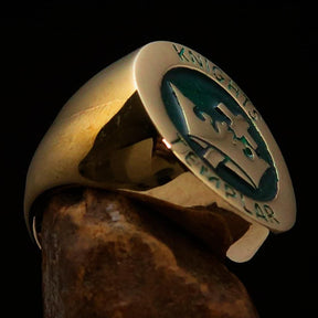 Knights Templar Ring - Gold & Green Solid Brass - Bricks Masons