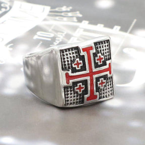 Knights Templar Ring - Jerusalem Cross (Gold/ White) - Bricks Masons