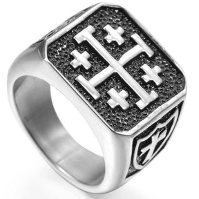 Knights Templar Ring - Jerusalem Cross Silver Color - Bricks Masons