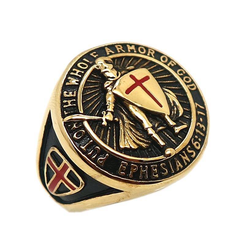 Knights Templar Ring - "Put On The Whole Armor Of God" Cross - Bricks Masons