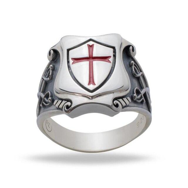 Knights Templar Ring - Red Cross Double Knife - Bricks Masons