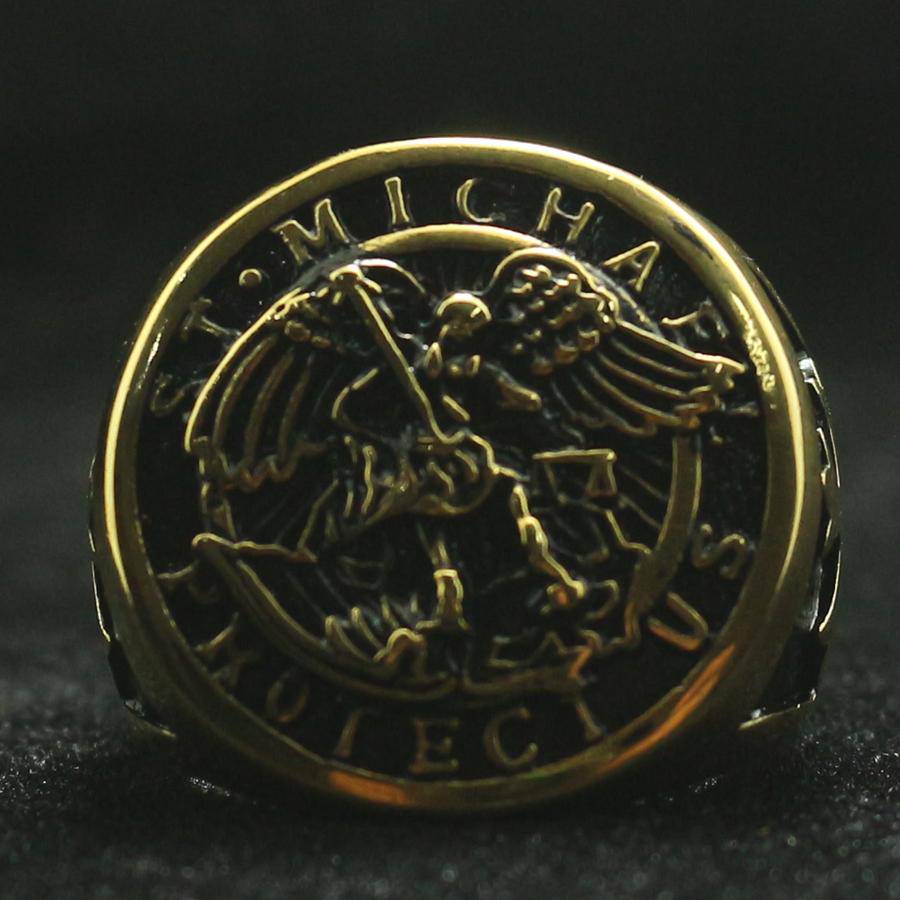Knights Templar Ring - Saint Michael Protect Us Golden - Bricks Masons