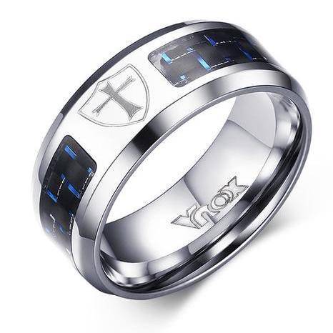 Knights Templar Ring - Shield Cross Black Blue Band - Bricks Masons