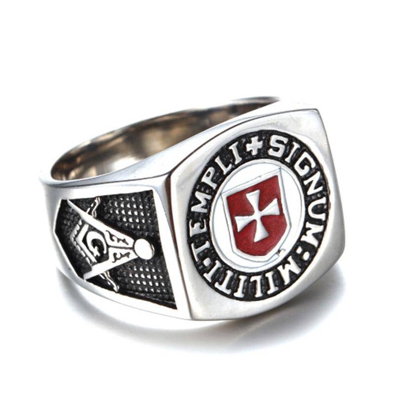 Knights Templar Ring - Stainless Steel Cross - Bricks Masons