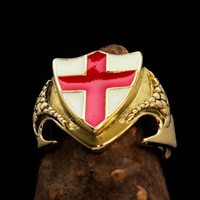 Knights Templar Ring - White & Red Templar Cross Brass - Bricks Masons