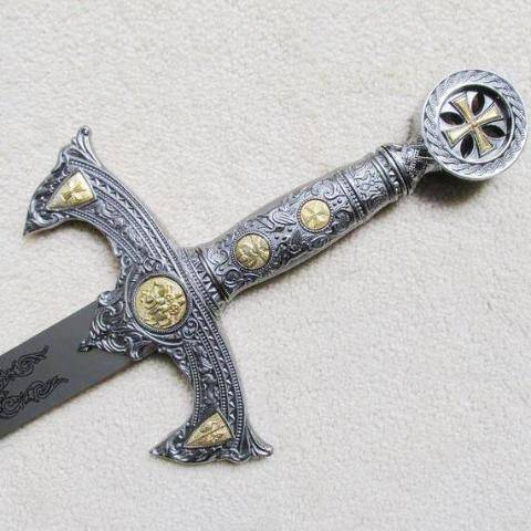 Knights Templar Sword - 12th Century Espada W/ Plaque 48" - Bricks Masons