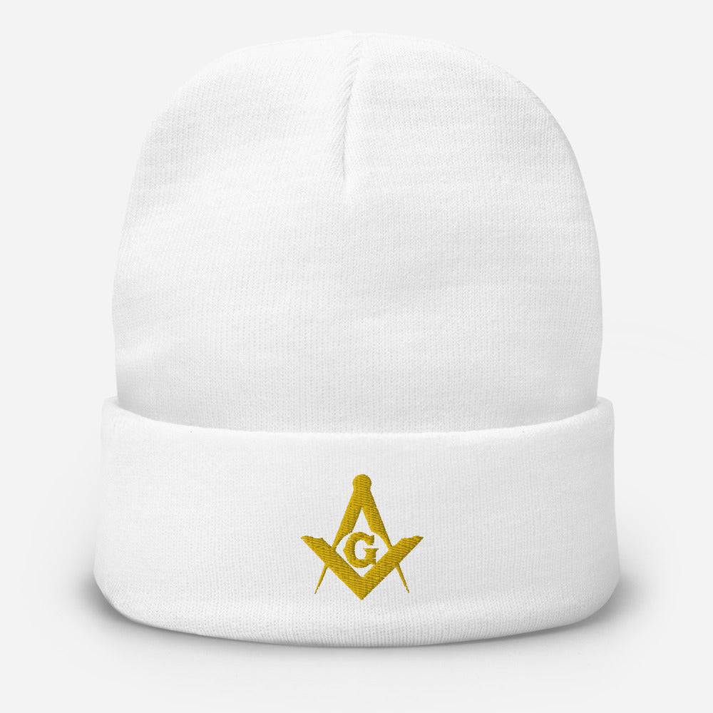 Master Mason Blue Lodge Beanie - Square and Compass G Golden Embroidery