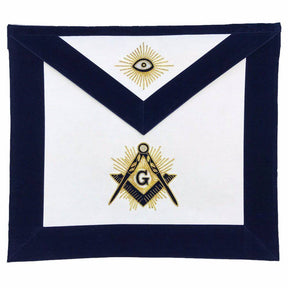 Master Mason Blue Lodge Apron - Navy Velvet with Gold Hand Embroidery - Bricks Masons