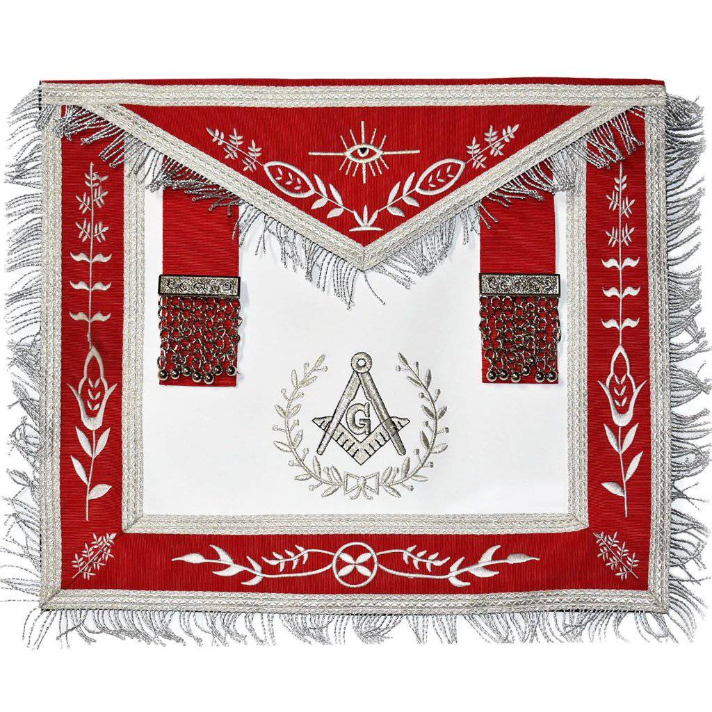 Master Mason Blue Lodge Apron - Red Machine Embroidery - Bricks Masons